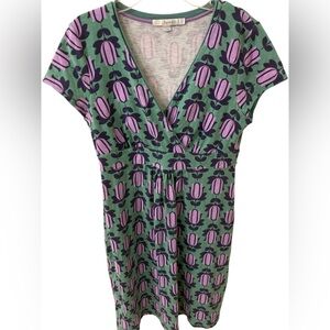 BODEN Tulip Print Faux Wrap Knit Dress Green / Purple Size 8